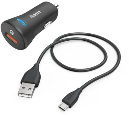 Hama Schnellladegerät für das Auto (Schnellladegerät für Zigarettenanzünder, USB A, Ladekabel USB-A auf Micro-USB, 1,5 m, Qualcomm Quick Charge 3.0, 19,5 W) Schwarz