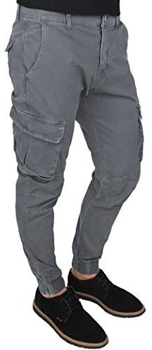 Evoga Pantaloni Uomo Cargo Slim Fit Jeans con tasconi Laterali (50, Grigio Scuro)
