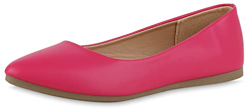 VAN HILL Damen Klassische Ballerinas Freizeit Schuhe Flache Slippers Basic Schupfschuhe Leder-Optik Büro Abendschuhe 211142 Fuchsia 41