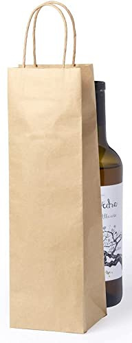 10 Stück Packung Flaschentüten Flaschenbeutel Geschenktüten naturfarben für Wein Sekt und Champagner geeignet Recyclingpapier Verstärkte Griffe 36 x 11 x 10 cm (10)