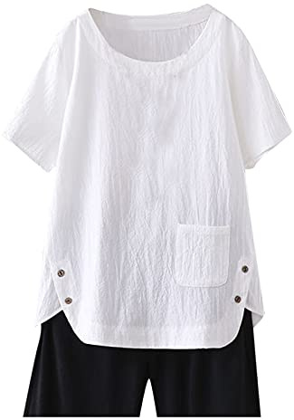 2023 Nuevo Camiseta Lino de Algodón De Mujer Moda Verano Color sólido Blusa Mujer Verano Talla Grande Camisa de oficina Camiseta Fitness Mujer Manga Corta Ropa Camiseta Suelto Tops fiesta T