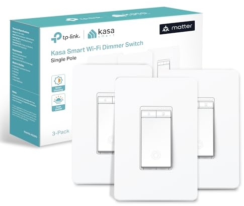Kasa Smart Kasa Matter Smart Dimmer Switch: Voice Control w/Siri, Alexa & Google Assistant,UL Certified, Timer & Schedule, Easy Guided Install,Neutral Wire Required, Single Pole, 2.4GHz Wi-Fi, 3-Pack
