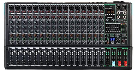 AGAATI DJ Controller Mixer Set Professional DJ Mixer Sound Board Desk System Interface 16 Channel Digital 99 Reverb Effect