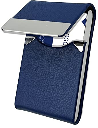 sundee Business Card Holder, Metal Business Card Case Pocket, PU Leather Business Card Holders RFID Blocking Name Card Holder Case with Magnetic Clasp - Blue