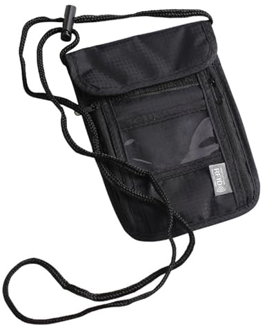 Wenyue Brustbeutel mit RFID Schutz,Unisex Reisegeldbeutel Diebstahlsicher Kleine,Reisegeldbeutel Diebstahlsicher Kleine,Brustbeutel Jungen für Passport,Kreditkarten,Smartphone,Münzen,Geld (schwarz)