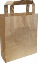 50 Stück - Papiertragetasche - BIO Nature Kraft Tragetaschen - Papiertragetasche mit Henkel - Tragetasche braun - Papiertüten - Papiertüten - Flacher Griff -Größe: 18x8x22cm