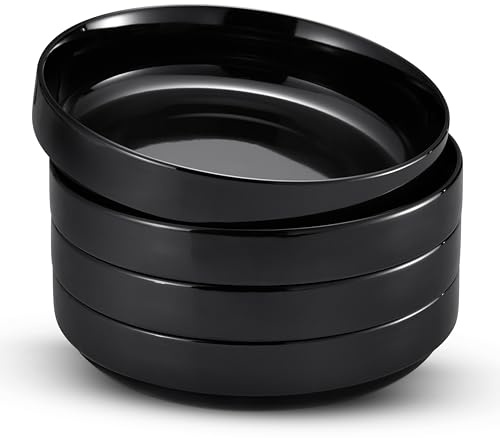 KooK Lot de 4 bols à pâtes en céramique, larges et peu profonds, noir