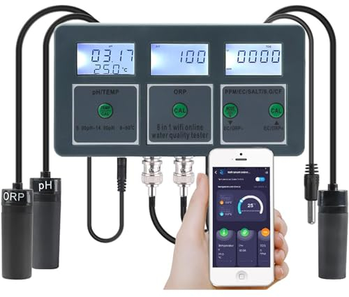 McbeAn 8-in-1-Meerwasser-Salzgehaltsdetektor, Wasserqualitätsdetektor Für Aquarien, Datenexport, Multiparameter-Analysator, Einfach Zu Bedienen, Für Aquarien, Pool-Hydrokulturen
