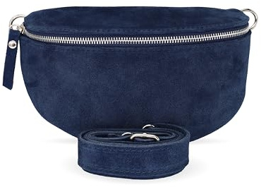 BellaBlossom Bauchtasche Damen, Umhängetasche aus Wildleder, Elegante Crossbody-Bag, Schultertasche für jeden Anlass Blau 1 M (Wildleder)