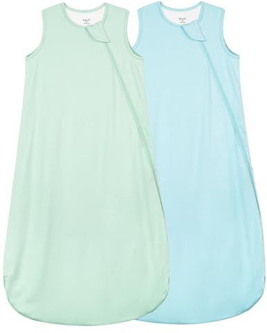 Supersoft Rayon Made from Bamboo Sleep Sack 6-12 Months 0.5 Tog Lightweight Toddler Sleep Sack Baby Wearable Blanket with 2-Way Zipper Summer Unisex Sleeping Bag for Babies (2 Pack) Green & Blue