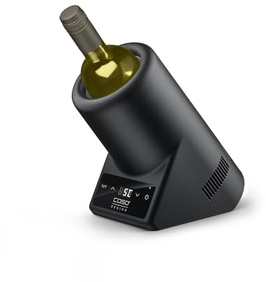 CASO VinoCase Black - Raffreddatore di vino, champagne, spumante dal design per una bottiglia, temperatura regolabile da 5 a 18 °C, adatto a bottiglie fino a 9 cm di diametro, touch, nero