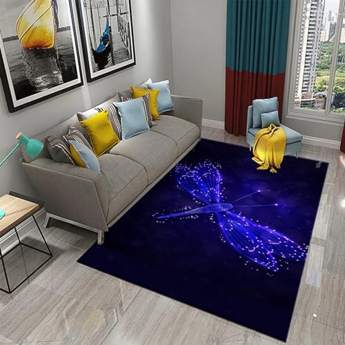 Wohnzimmer Teppich, 3D Teppich Libelle Lila Cartoon-Insekt rutschfeste Plüsch Akzentteppiche Für Wohnzimmer Schlafzimmer Kinderzimmer Teppich Spielzimmer Teppich Für Kinderteppiche, 200 X 300-0N1A5X3