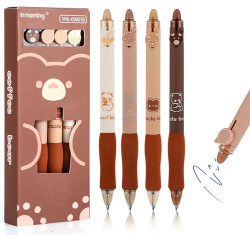 CRESZZLE Radierbarer Kugelschreiber Set, 4er Pack, mit süßem Bären Design, Radiergummi mit löschbarer Tinte, Blau, 0,5 mm Mine, Radiergummi Stift, Aesthetic Tintenroller radierbar