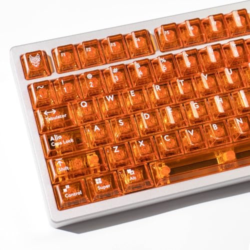 mintcaps Crystal Clear Keyboard Keycaps Transparent PC Cherry Profile Orange Keycap Set 114 Keys Shine Through Key Cap for Cherry Gateron Mx Switches Mechanical Keyboard