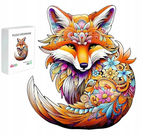 PASJO - Holzpuzzle Erwachsene mit Fuchsmotiv 131 Teile 23x20 cm - Geschenkidee für Kinder - Holz Puzzle Fuchs - Einzigartige Tierförmige Holz-Puzzle - Creative Jigsaw aus Holz für Erwachsene