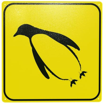 Penguin Walking Graphic Warnschild, 30cm x 30cm Sicherheitsschilder aus Metall, Schilder für Innen- und Außenwanddekoration Sicherheitszeichen
