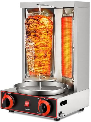 Machine de gril à gaz à rôtisserie verticale, machine de gril à kebab à doner shawarma rotative à 360 ° avec 2 brûleurs, équipement de rôtisserie au gaz propane for gril à gaz, for utilisation dans la