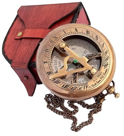 Sundial Clock Engraved Brass Pocket Portable Compass Gifts for Men, Him, Son, Husband, Grandson, Boys | Engravable Antique Gift Compasses for Graduation, Baptism,