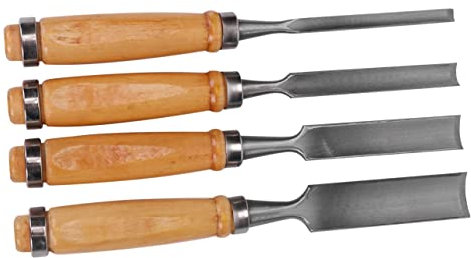 Angoily Kit Ciseaux à Bois Sculpture En Acier Avec Manches En Bois Massif, Ensemble 4 Pièces Semi-circulaire, Pour Sculpteurs Et Menuisiers Débutants Et Professionnels, Usage Atelier Et Bricolage