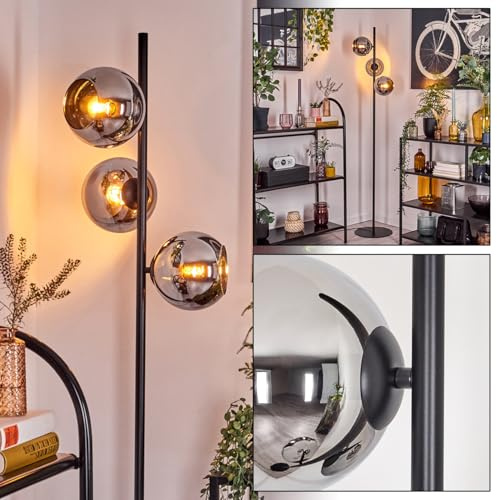 HOFSTEIN Stehleuchte Koyoto, Stehlampe aus Metall/Glas in Schwarz/Chrom/Rauch, Leuchte im Vintage-Design mit Glasschirmen Ø 15 cm u. Fußschalter, 160 cm, E14, Wohnzimmer, Schlafzimmer, Esszimmer