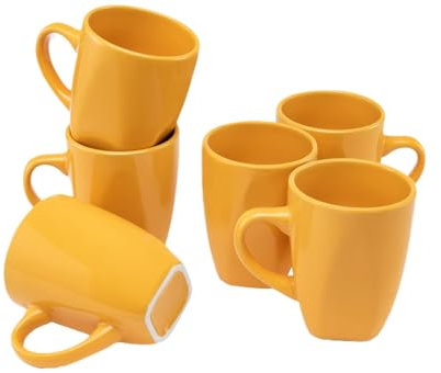 HOMD Coffee Cup Set 6-12oz Large Handle Ceramic Cup for Coffee, Soup, Tea, Milk, Latte, hot Cocoa, Ladies, Men-New Porcelain Mug Set (Yellow)