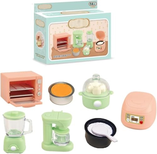 KARLOR Miniatur Küchengeräte Set, Miniatur Backofen Entsafter Eierkocher Reiskocher Kaffeemaschine,Mini Küchenutensilien 1:12 Küche Zubehör Miniküche Szene Tischdeko