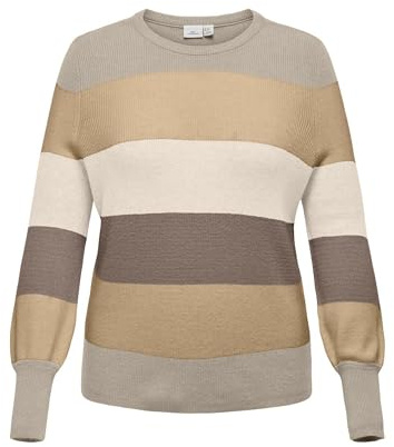 ONLY Carmakoma dam Carnew Daria L/S randig tröja KNT, Fjädergrå, M