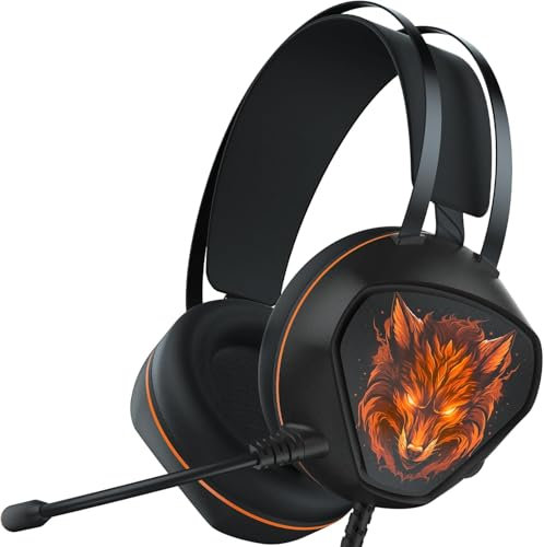 syndesmos Cuffie da gioco per PC, Xbox, PS5, PS4 con microfono, cuffie da gioco con luce RGB dinamica (arancione)