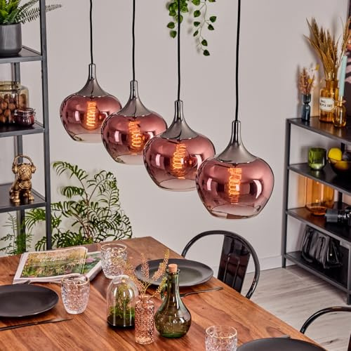 HOFSTEIN Hängeleuchte Azurara, 4-flammige Hängelampe aus Metall/Glas in Schwarz/Kupfer/Chrom/Rauch, Leuchte im Retro-Design (Ø 18,5 cm), E27, Pendelleuchte max. 120 cm, Esszimmer, Wohnzimmer, Küche
