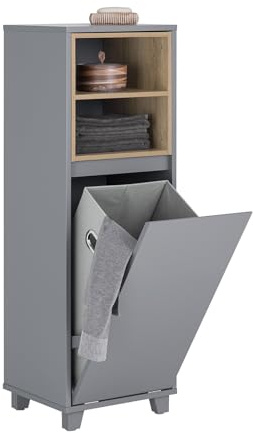 Armoire à linge grise avec panier de rangement, organiseur de salle de bain élégant pour fournitures de linge, coffre à linge peu encombrant, 35 x 30 x 105 cm