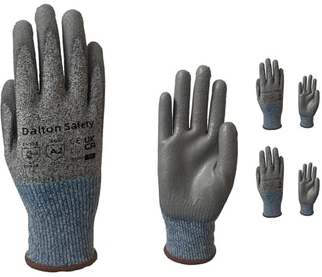 Dalton Safety 2 Pairs Of Large Cut Resistant Level 3 Work Gloves, HPPE Knitted Cuff, PU Coated Palm & Fingertips. Perfect For General Duty, Gardening, Glass Cutting & Sheet Metal Handling