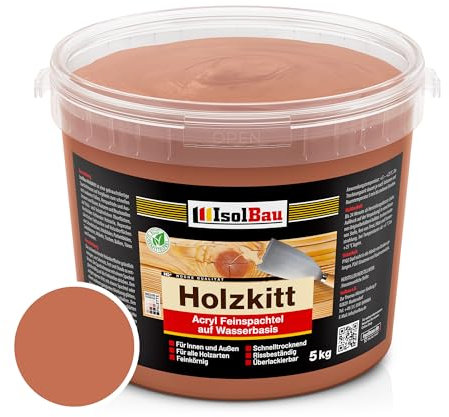 Isolbau - Holz-Spachtelmasse 5 kg - Holzspachtel Holzkitt Außen und Innen - Holz-Reparaturspachtel - Holzreparaturmasse - Holz-Fertigspachtel - Schnelltrocknend - Mahagoni (Nr. 15)