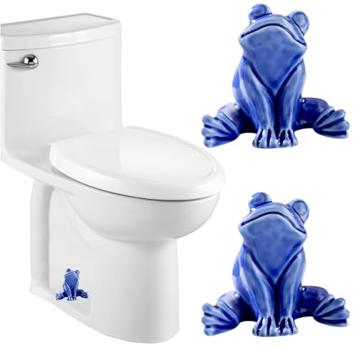 Ceramic Frog Toilet Bolt Covers Decorative, Set of 2 Tall Toilet Bolt Caps,Cute Frog Toilet Screw Cover Caps, Toilet Caps for Bottom of Toilet for Bathroom Decor, Easy to Install (B - Blue)
