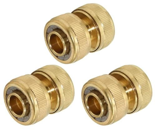 Dunnet Tools 3 Pack 1/2 Brass Garden Hose Pipe Repair Connector Quick Easy Hose Connector for Damaged Hosepipe Quick Fix Extend Connector for 1/2 Inch Garden Hoses Pipe Connector