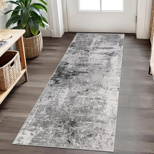 Cekene Carpet Runners for Hallways Non-slip Grey 65x180cm Washable Kitchen Rug Distressed Hallway Runner Mat Low Pile Floor Carpet for Entrance Bathroom Laundry Bedroom