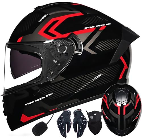 Motorbike Helmets Mens Women Men Motorcycle Helmets Anti-fog Dual Visors Tinted Modular Full Face Flip up Front Motorbike Helmets, ECE Approved Modular Helmet Bluetooth S~XXL