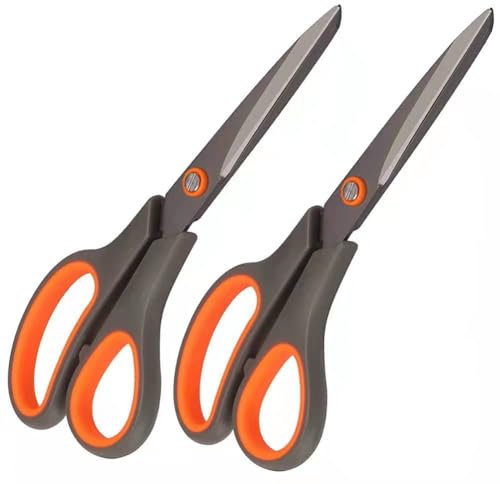 pobowlgarls 2 Pack 8 Office Craft Scissors, Paper Scissor, Professional Teflon Non-Stick Stainless Steel Scissor, Comfort Soft Grip Scissors, All-Purpose, Suitable for Households, Offices