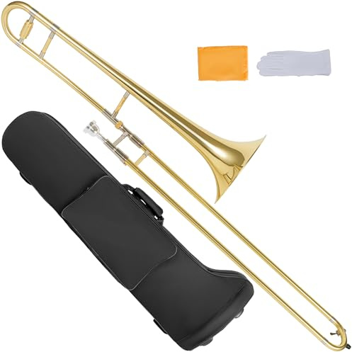 AKLOT Classic Bb Alto Trombone: Entry-Level B Flat Brass Instruments with Hand-Hammered Bell, Anti-Tarnish Gold Lacquer Finish, Ideal for Beginner, Includes Hard Case, Mouthpiece, Gloves, Cloth