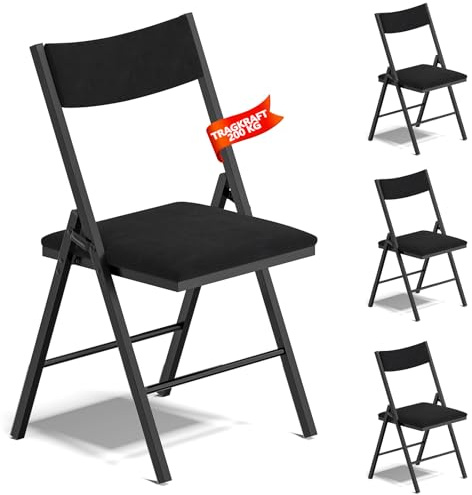 Asdsed Klappstuhl 4er Set, Esszimmerstühle Gepolstert bis 200KG Tragfähigkeit, Klappstühle im Retro-Stil mit Starker Stahlrahmen für Haus Esszimmer Küche Wohnzimmer Höhe