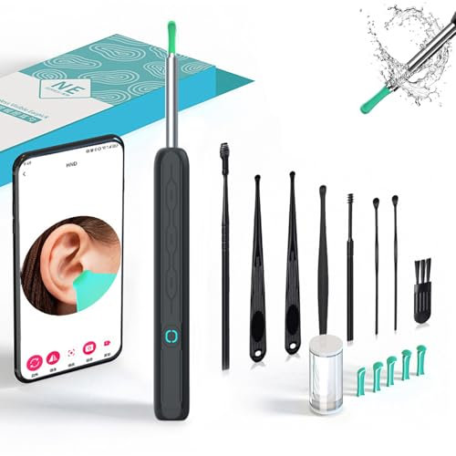Ear Wax Removal, Ear Cleaner with Camera Ear Wax Removal Tool 1080P HD, WiFi Otoscope Camera with 6 Silicon Ear Spoon, Ear Cleaning Kit for IP-Hone & Android