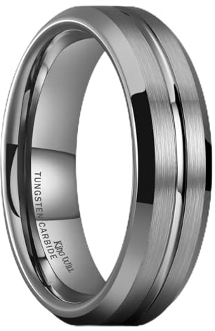 King Will Classico anello da uomo in tungsteno, con scanalatura in argento, nero, oro, blu, marrone, oro rosa, 6 mm, 7 mm, 8 mm, finitura lucida/opaca, vestibilità comoda, X 1/2(67.19mm), Carburo di