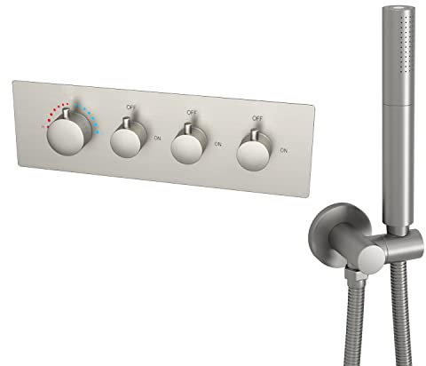 rundes Handbrausenset mit Doppelfunktion aus massivem Messing und Thermostatventil mit 3 Auslass- und 3-Funktions-Umstellventil aus Messing für die Dusche