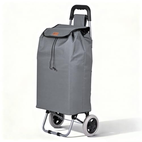 VOUNOT® Carro de la Compra Plegable 2 Ruedas, Carrito Compra 2 en 1 de 59L con Bolsa Oxford Desmontable Bolsillo Trasero con Cremallera, Carro de Compras Chasis Ligero para Subir Escaleras Gris