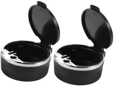 DECORNIJIA Ashtray para Coche con Tapa, Cenicero Portavasos Pequeño de Plástico Negro, Diseño Antihumo y 2 Piezas para Viajes