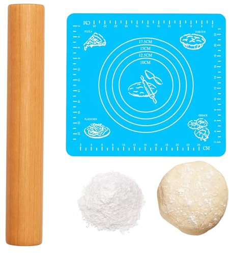 Teigroller Holz,Nudelholz Holz, Teigroller mit Backmatte,Nudelholz, Teigrolle für Kekse, Pizza, Fondant, Ideal für Bäcker, Hobbyköche und Geschenksuchende, (30 x 3 cm)