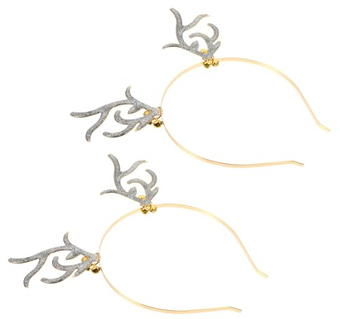 Goldenes Rentiergeweih Stirnband mit Glitzer, 2 Stück | Legierung, Leicht und Angenehm zu Tragen, Karneval und Weihnachtsfeier, für Erwachsene und Kinder