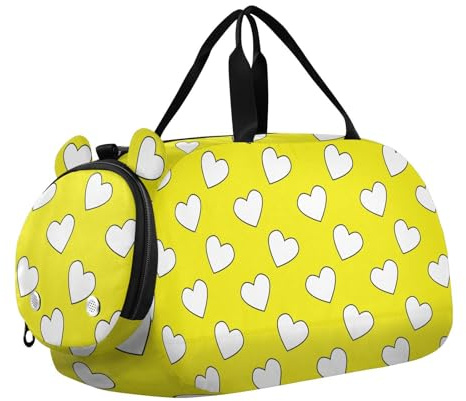 Tanztasche, Sporttasche für Mädchen und Jungen, gelbe Herzmuster, Kinder-Sporttasche, Valentinstag-Reisetasche, Reisetasche mit Namen, Wochenendtasche