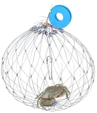 Automatisk stängningsnät för fiske, krabba med ståltråd med fiskfälla för saltvatten, färskvatten, bärbara utomhusfisketillbehör (diameter 62 cm)