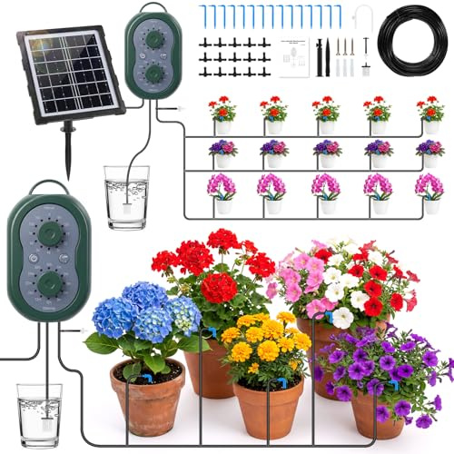 Axrye Solar Bewässerungssystem Automatische Set, Solar Automatische Bewässerungssystem Garten mit Timer und 15 Tropfer DIY BewäSserung Modi für Topfpflanzen, Garten, Balkon Pflanzen, Gewächshaus