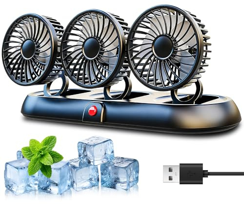 Rppiup Car Fan for Dashboard, 5V Foldable Car Fans that Blow Cold Air, Adjustable Desk Fan, 3 Speed 360 Degree Rotatable Car Cooling Fan, USB Fan Silent Powerful for SUV, RV, Vehicle, Boat (3 Heads)